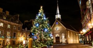 Christmas decorations outside the church.